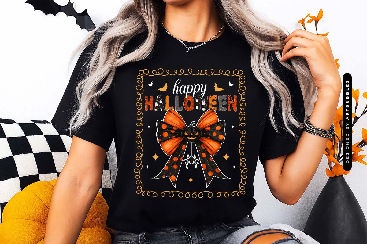 Coquette Happy Halloween Sublimation Transfer T-shirt Mockup image.jpg