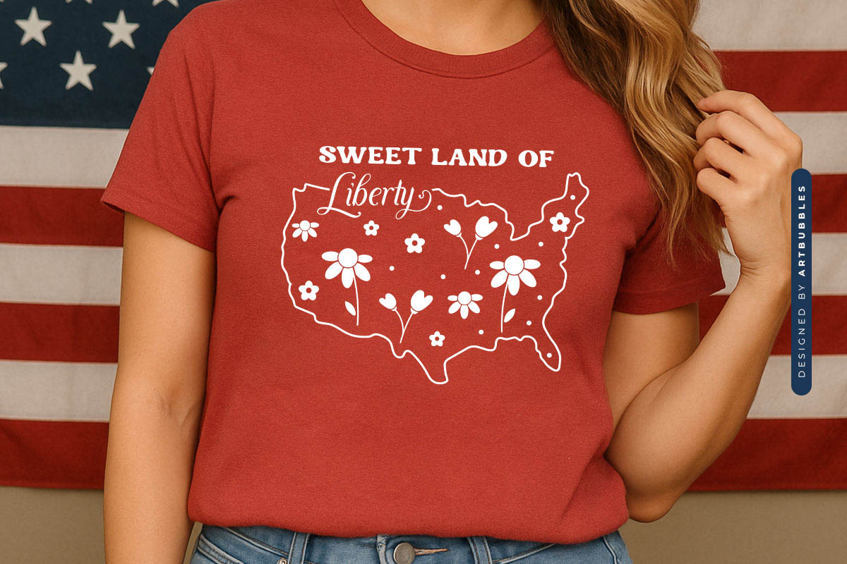 Sweet Land of Liberty - 4th of July SVG Vector T-shirt Mockup Image.jpg
