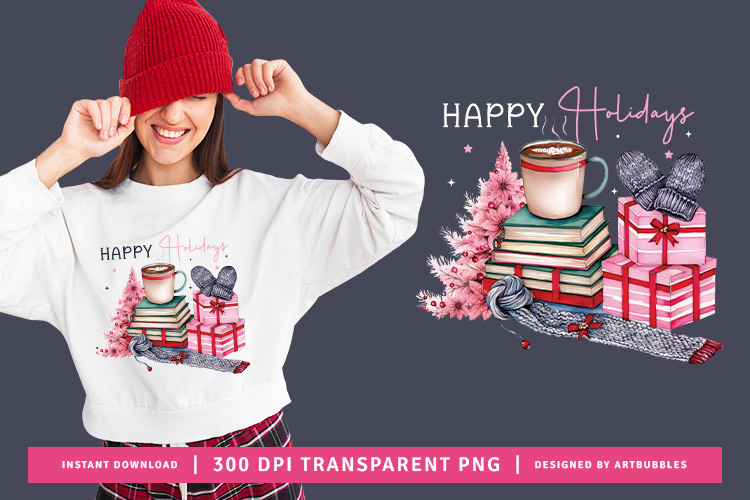 Happy Holidays - Pink Christmas Sublimation Design
