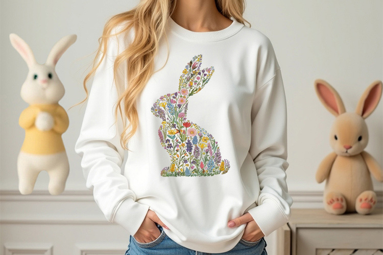 Easter Floral Bunny Sublimation Clipart PNG Sweatshirt Mockup Image.jpg