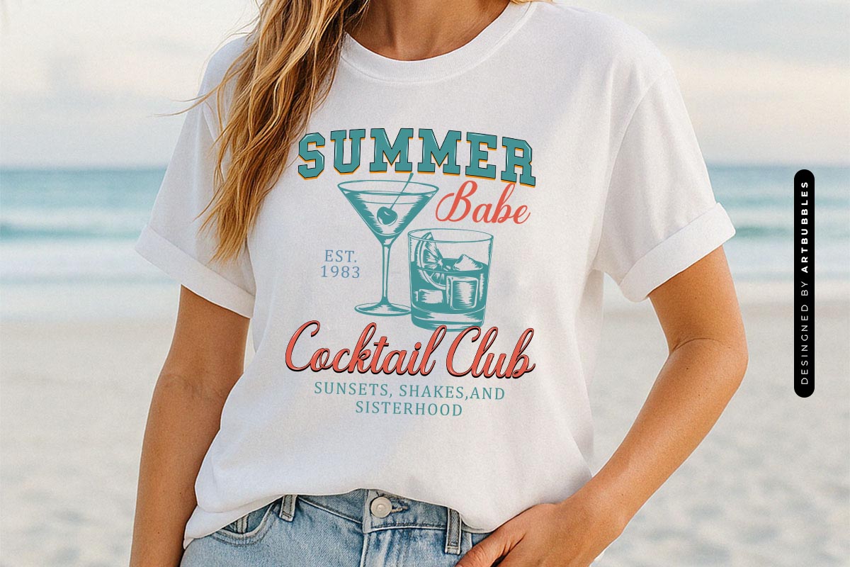 Summer Babe Cocktail Club Sublimation PNG Tshirt Mockup Image.jpg