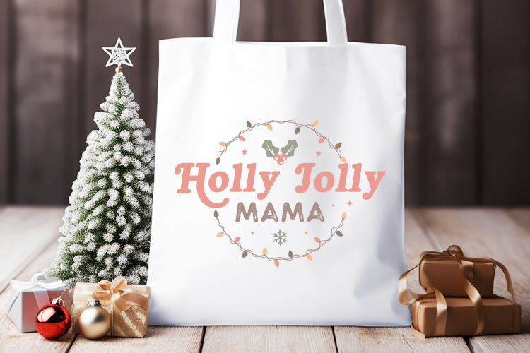 Holly Jolly Mama - Cute Boho Christmas SVG Tote Bag Mockup Image.jpg