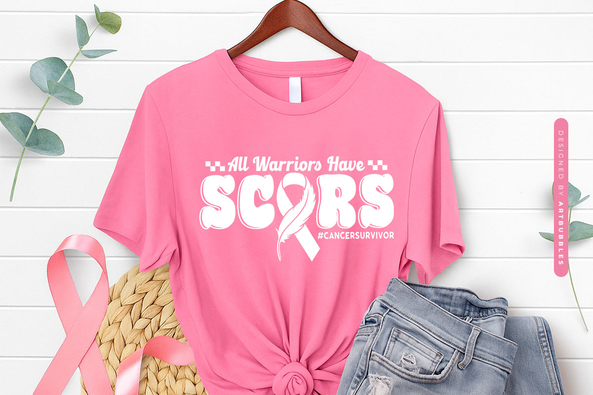 All Warriors Have Scars - Retro Breast Cancer SVG Shirt Mockup image.jpg