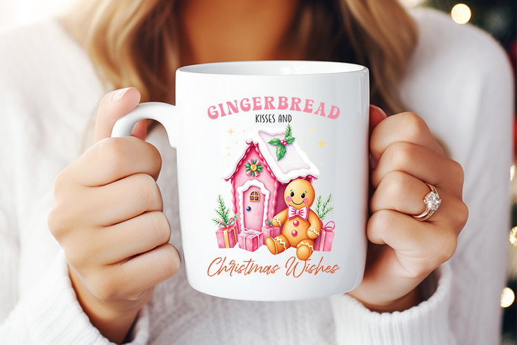 Pink Gingerbread Kisses and Christmas Wishes Sublimation Mug Mockup Image.jpg