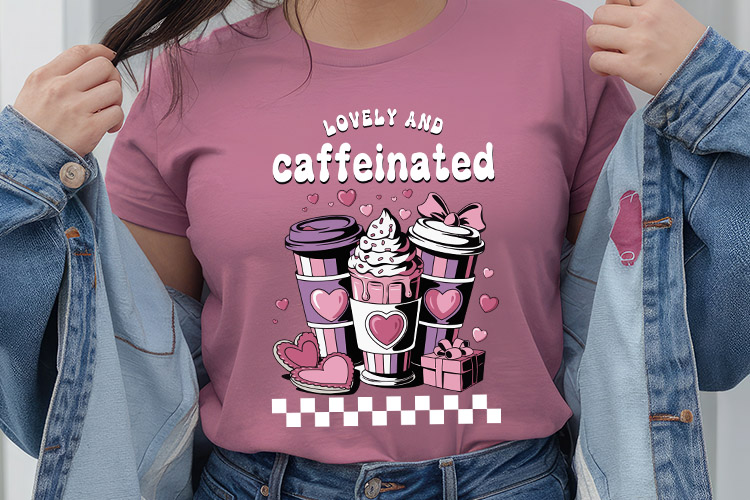 Lovely and Caffeinated - Retro Valentines Sublimation Tshirt Mockup Image.jpg
