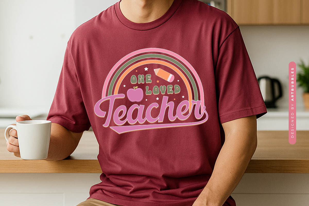 One Loved Teacher Retro Sublimation Design Tshirt Mockup Image.jpg