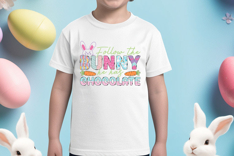 Follow the Bunny He has Chocolate - Easter Sublimation Shirt Mockup Image.jpg