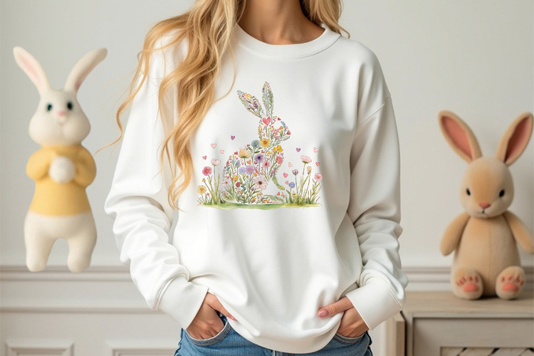 Cute Easter Floral Bunny Clipart Png Sweatshirt Mockup Image.jpg