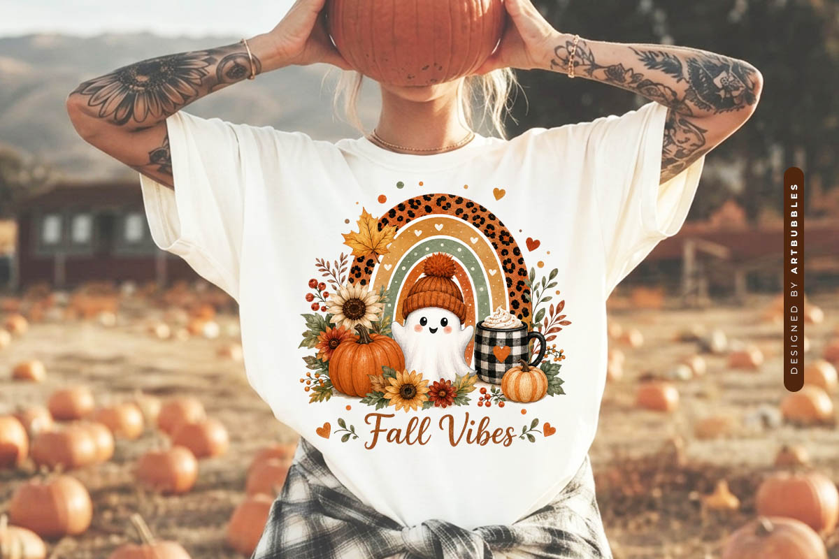 Fall Vibes PNG Sublimation Transfer Shirt Mockup Image.jpg