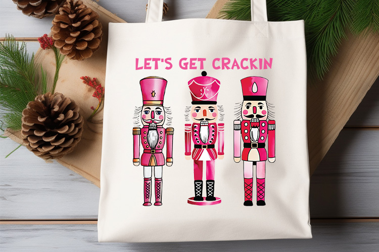 Let's Get Crackin - Pink Christmas Sublimation Design Tote Bag Mockup Image.jpg