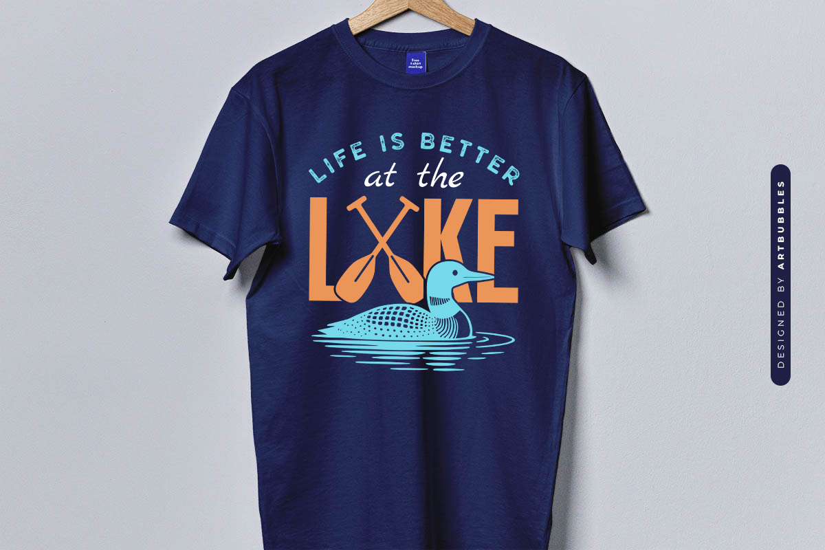Life is Better at the Lake SVG Design Blue Shirt Mockup Image.jpg