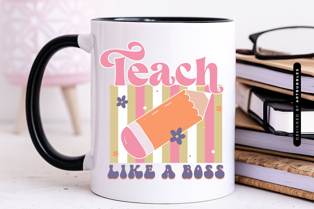 Teach Like a Boss - Retro Funny Teacher Sublimation Mug Mockup Image.jpg