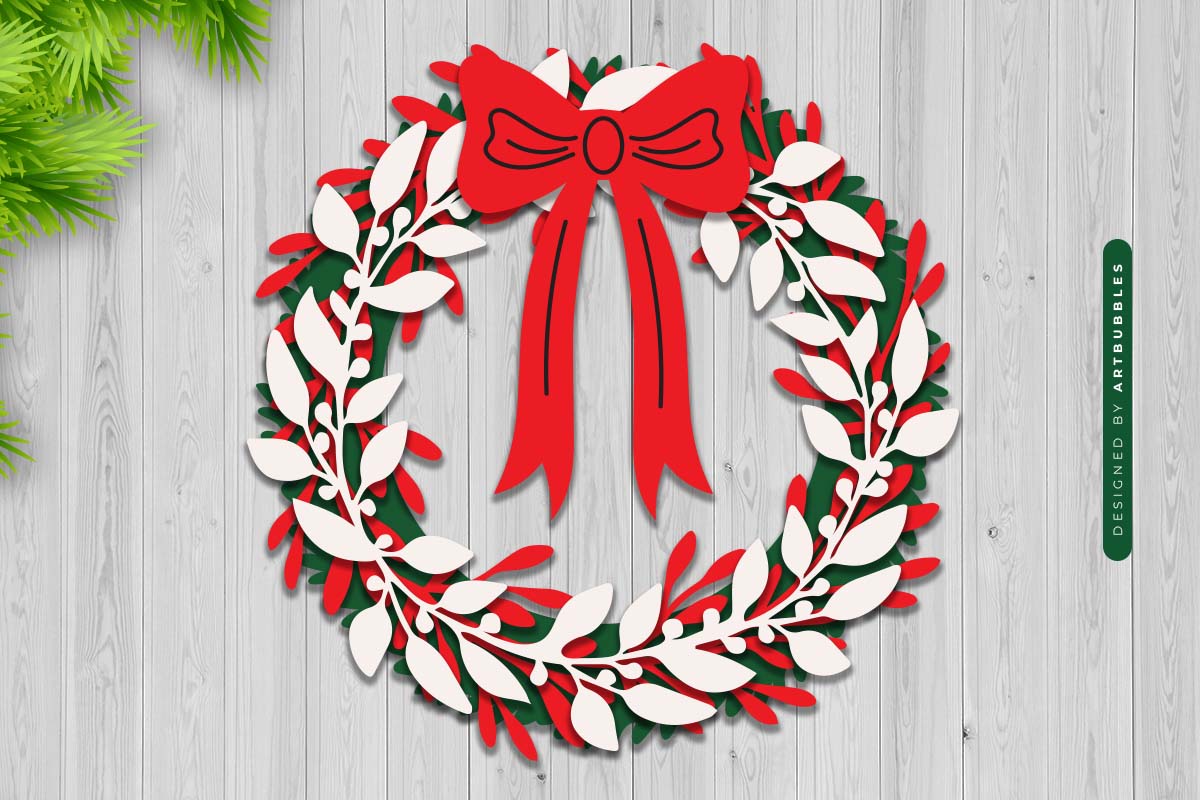Layered Christmas Wreath SVG Vector