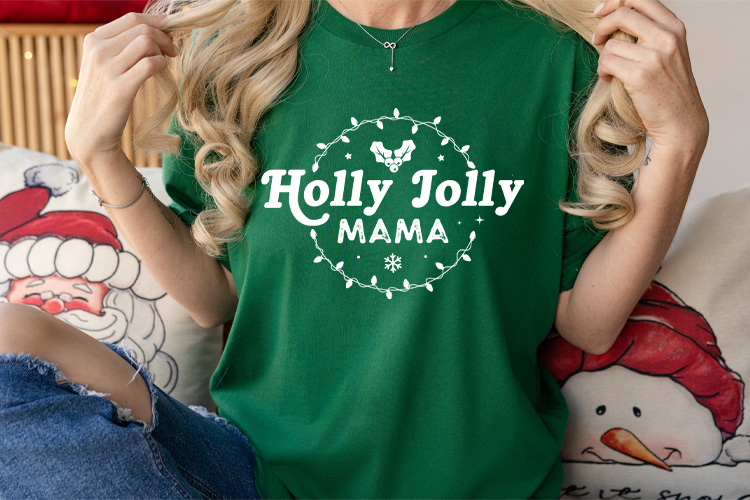 Holly Jolly Mama - Cute Boho Christmas SVG Shirt Mockup Image.jpg