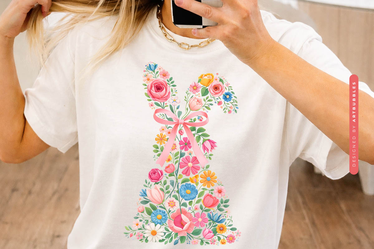 Floral Bunny Easter Sublimation Transfer Shirt Mockup Image.jpg