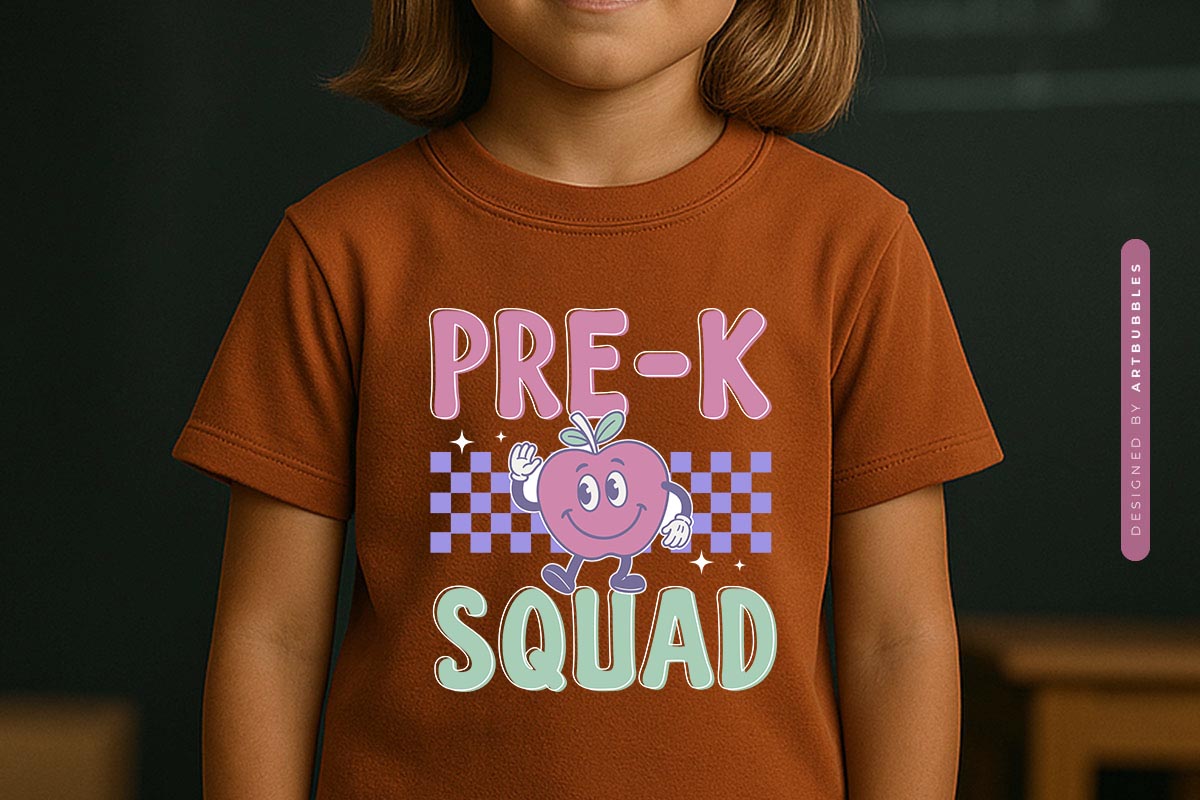Pre-K Squad - Retro Back to School Sublimation Print T-shirt Mockup Image.jpg