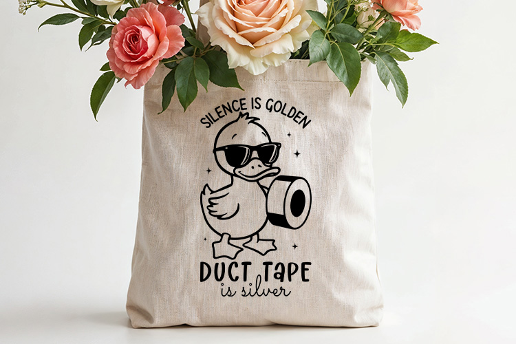 Silence is Golden Duct Tape is Silver - Funny Duck SVG Tote Bag Mockup Image.jpg