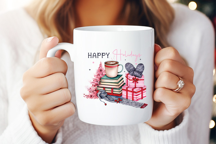 Happy Holidays - Pink Christmas Sublimation Design Mug Mockup Image.jpg