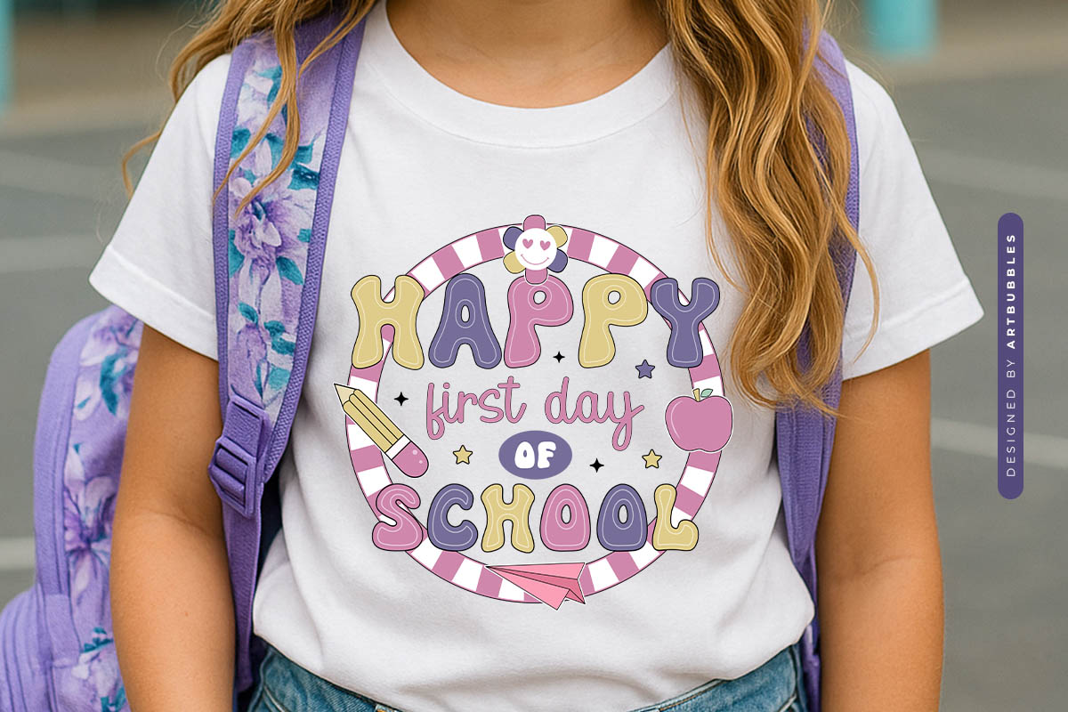 Retro Happy First Day of Back to School Sublimation Shirt Mockup Image.jpg
