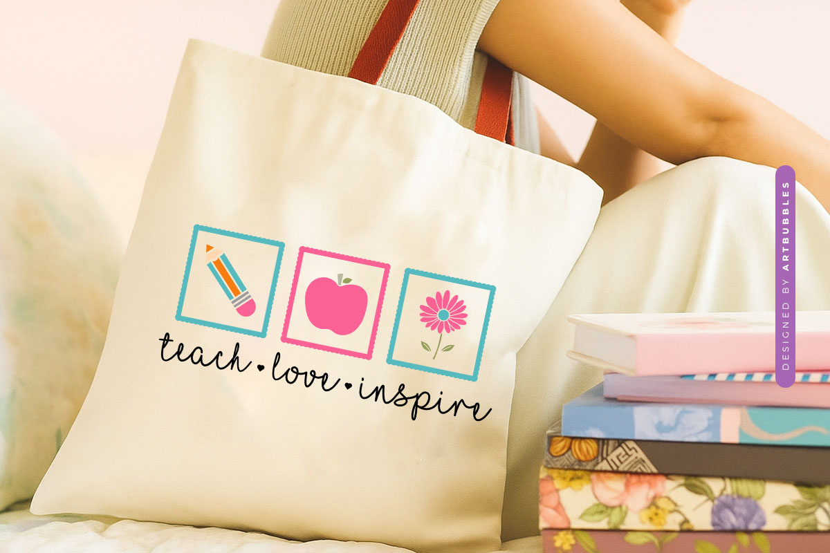 Teach Love Inspire - Floral Teacher SVG Design tote Bag Mockup Image.jpg