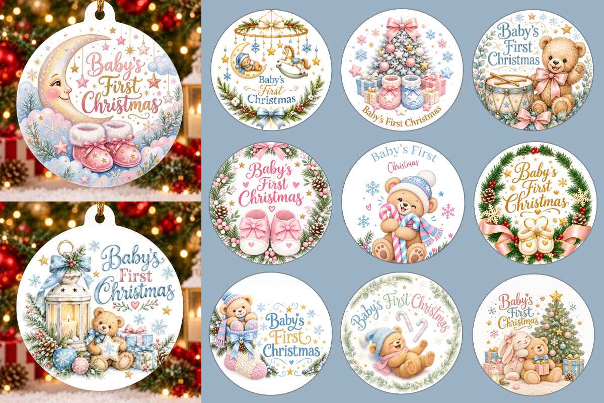 Baby's First Christmas Ornaments PNG Bundle