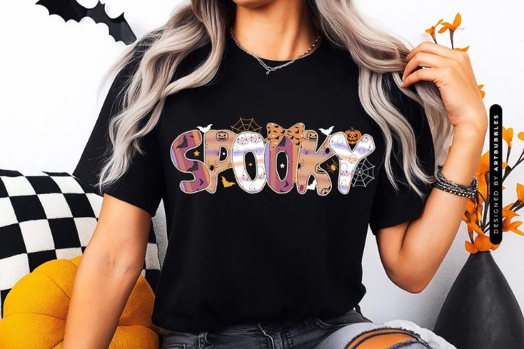 Spooky - Coquette Halloween PNG Sublimation T-shirt Mockup Image.jpg