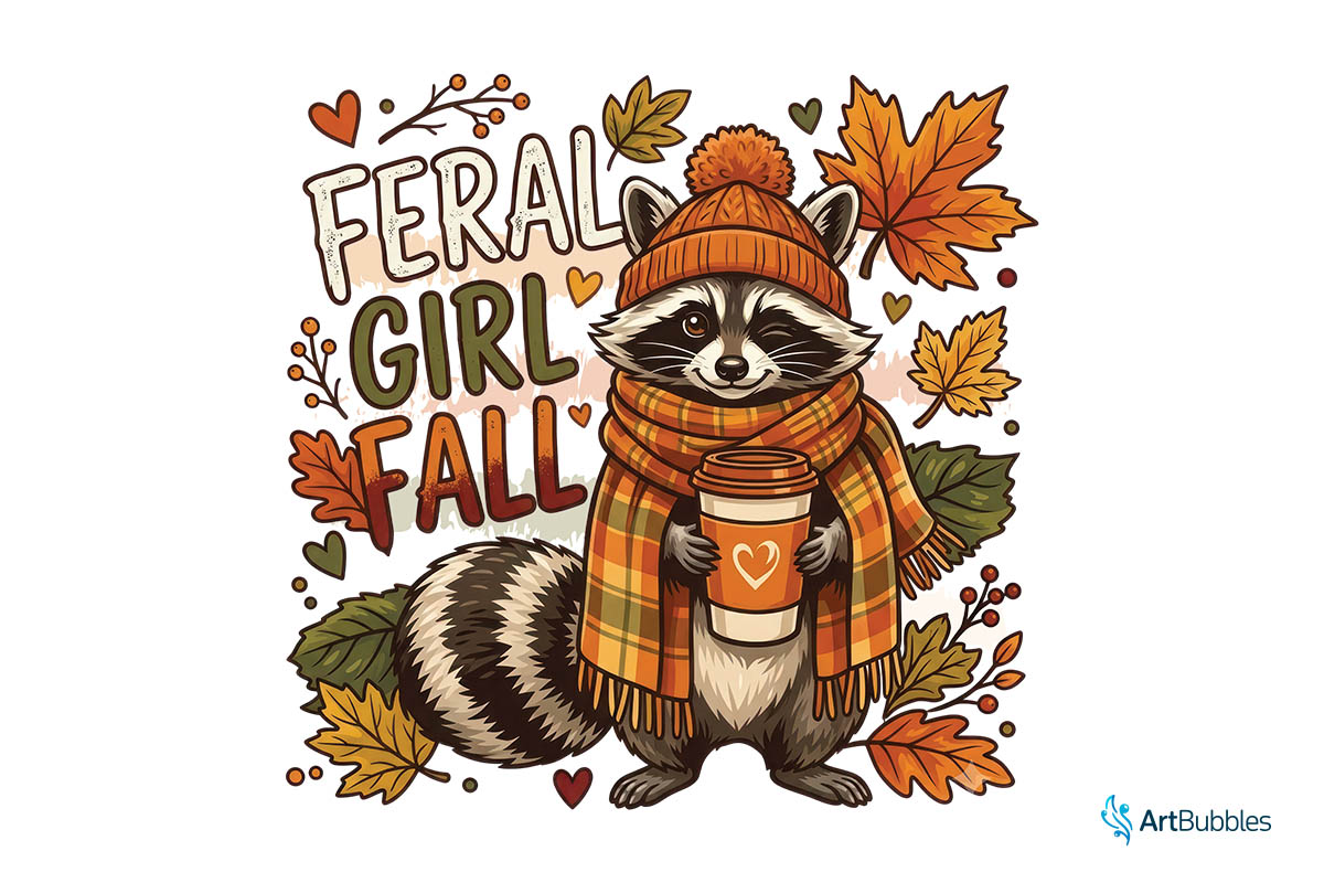 Striped Feral Girl Fall Sublimation PNG
