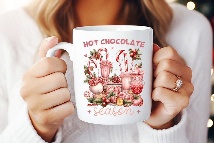 Hot Chocolate Season - Pink Christmas PNG Sublimation Mug Mockup Image.jpg