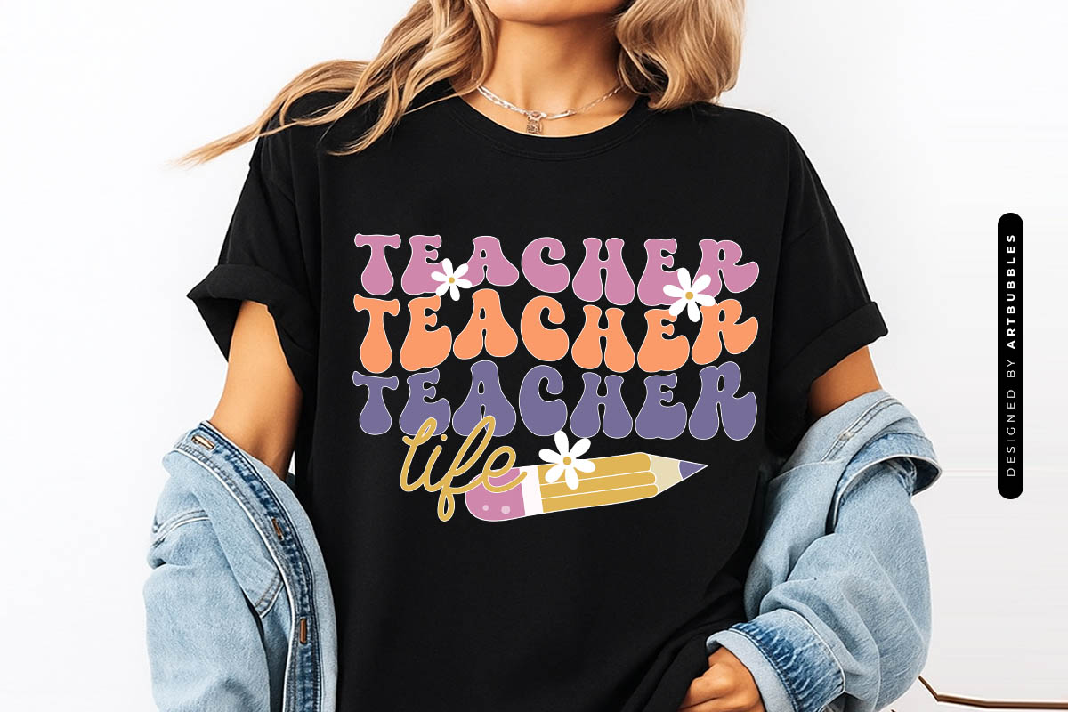 Teacher Life Retro Sublimation Design shirt Mockup Image.jpg