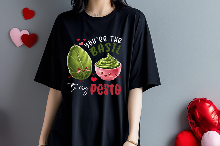 You're the Basil to My Pesto - Funny Valentines Day Food Png Black Shirt Mockup Image.jpg