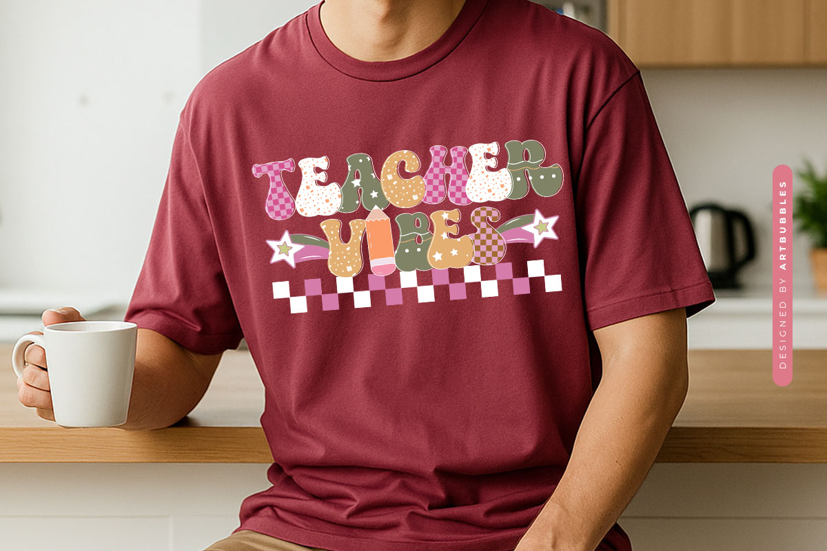 Teacher Vibes Retro Sublimation Design T-shirt Mockup Image.jpg