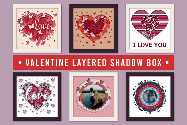Valentines Layered Shadow Box SVG Bundle