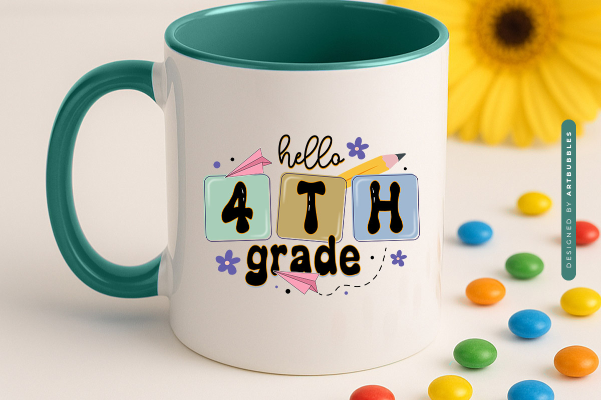 Hello 4th Grade - Cute Retro Back To School Sublimation Mug Mockup Image.jpg