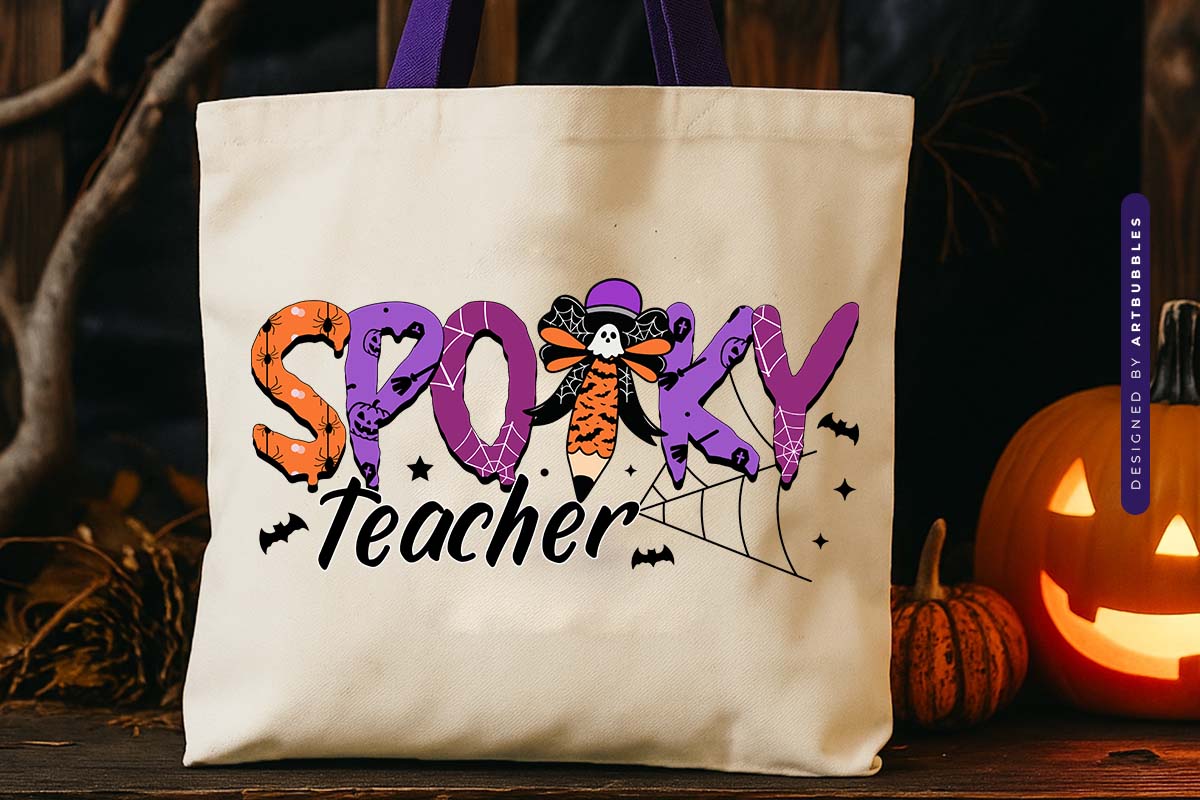 Spooky Teacher - Halloween Sublimation PNG tote bag Mockup Image.jpg