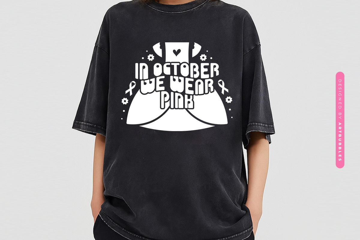 In October We Wear Pink - Breast Cancer Retro SVG T-shirt Mockup Image.jpg