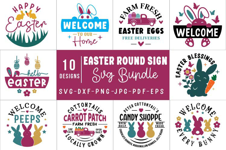 Easter Round Sign SVG Bundle -10 Files for Free Download