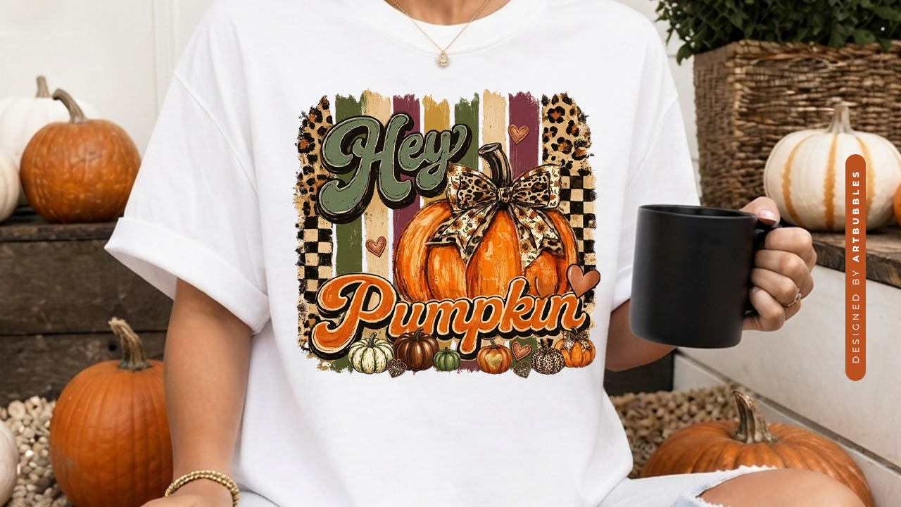 Hey Pumpkin - Stripe Coquette Fall PNG Design T-shirt Mockup Image.jpg