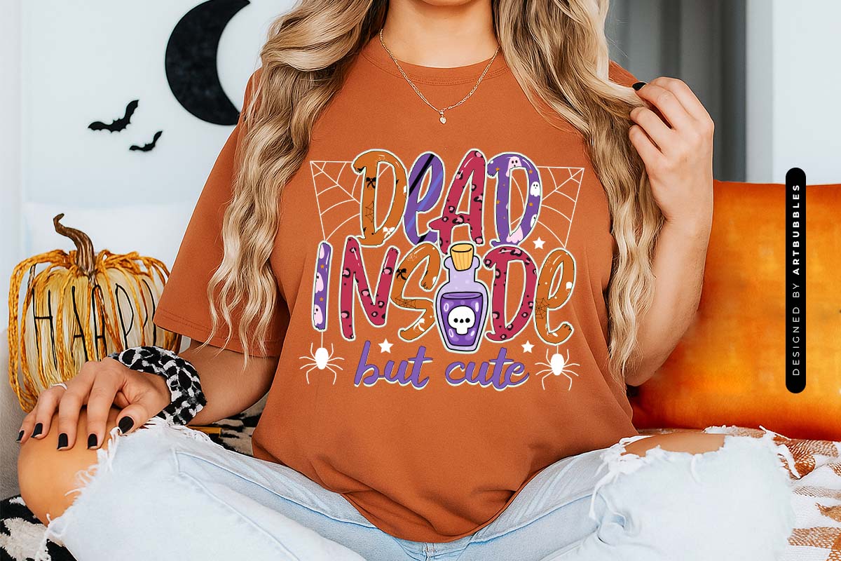 Dead Inside But Cute - Halloween Sublimation PNG Tshirt Mockup Image.jpg