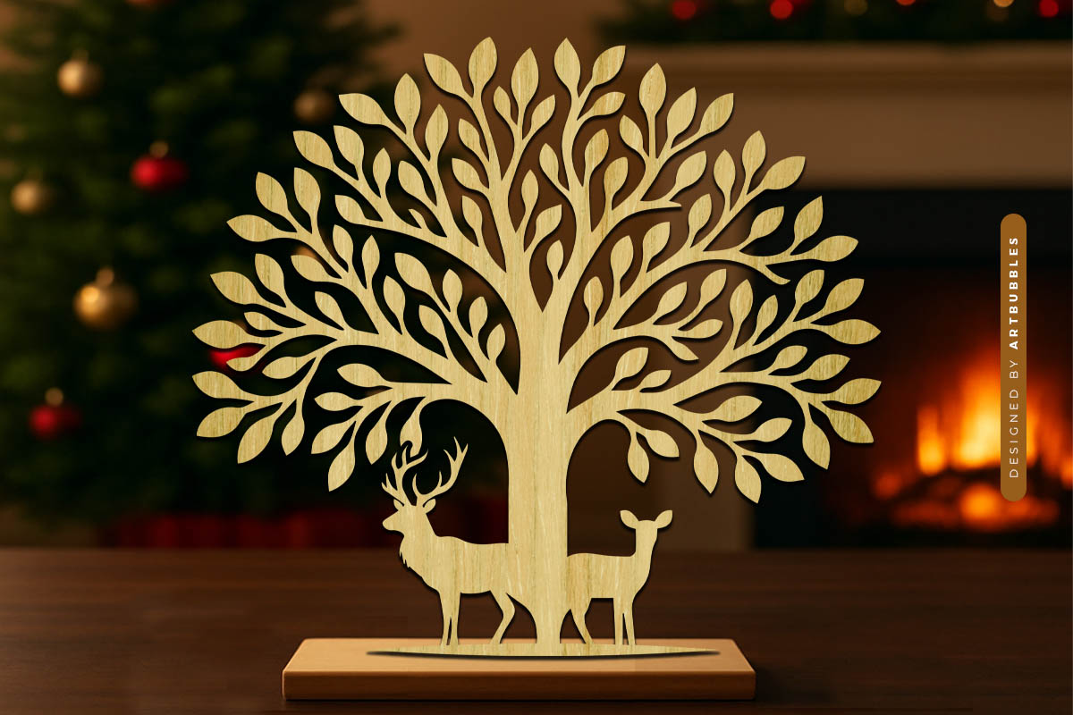 Laser Cut Reindeer Tree of Life SVG