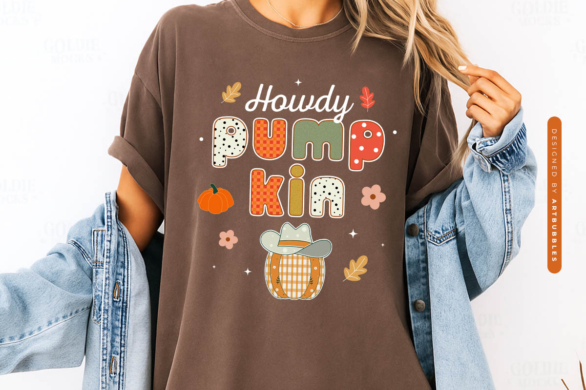 Howdy Pumpkin - Preppy Fall Sublimation Print Shirt Mockup Image.jpg