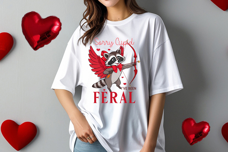 Sorry Cupid I've Been Feral - Coquette Valentine sublimation Tshirt Mockup Image.jpg