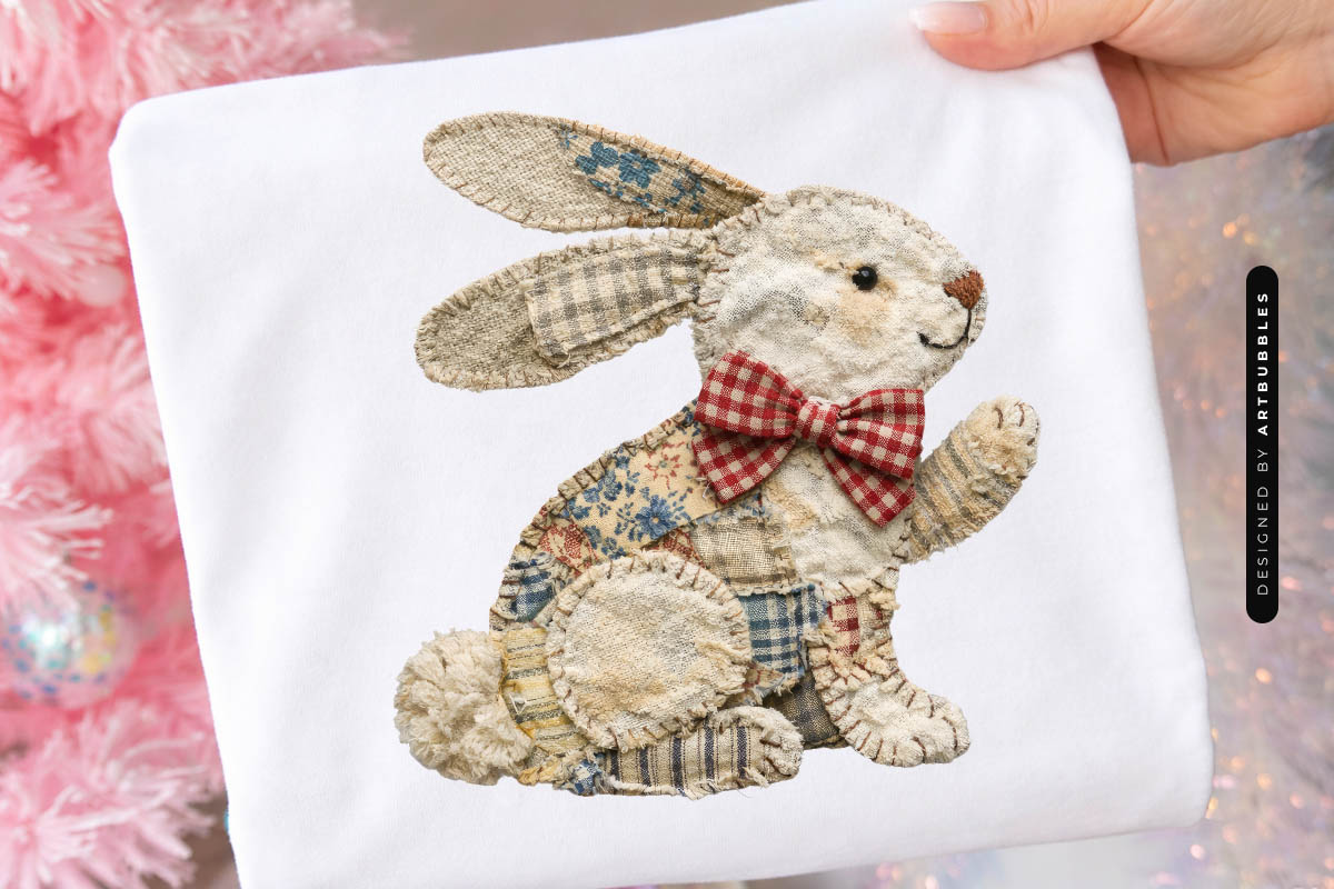 Faux Patchwork Bunny Easter Sublimation PNG tote MockupImage.jpg