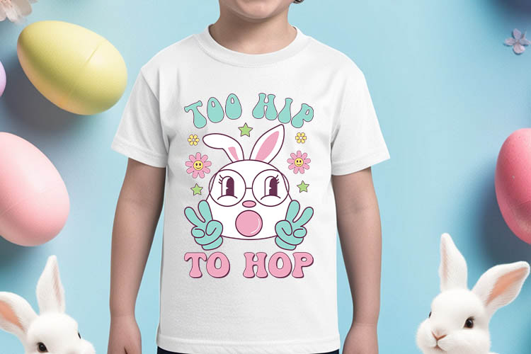 Too Hip To Hop - Funny Retro Easter PNG Shirt Mockup Image.jpg