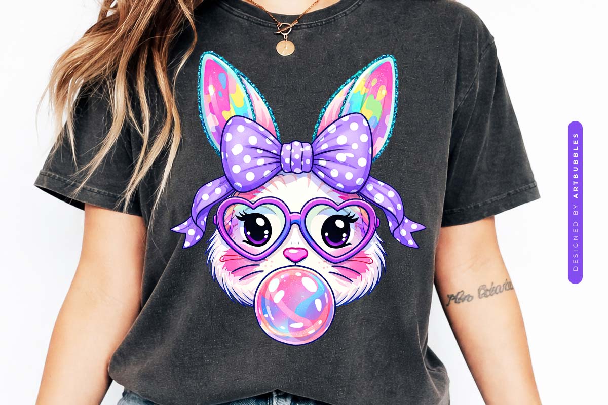 Preppy Coquette Easter Bunny Bubblegum PNG Tshirt Mockup Image.jpg