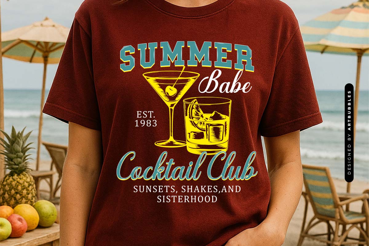 Summer Babe Cocktail Club Sublimation PNG T-shirt Mockup Image.jpg
