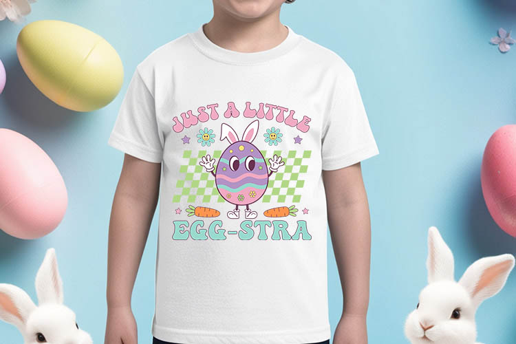 Just a Little Egg-stra - Retro Easter PNG Sublimation Shirt Mockup Image.jpg