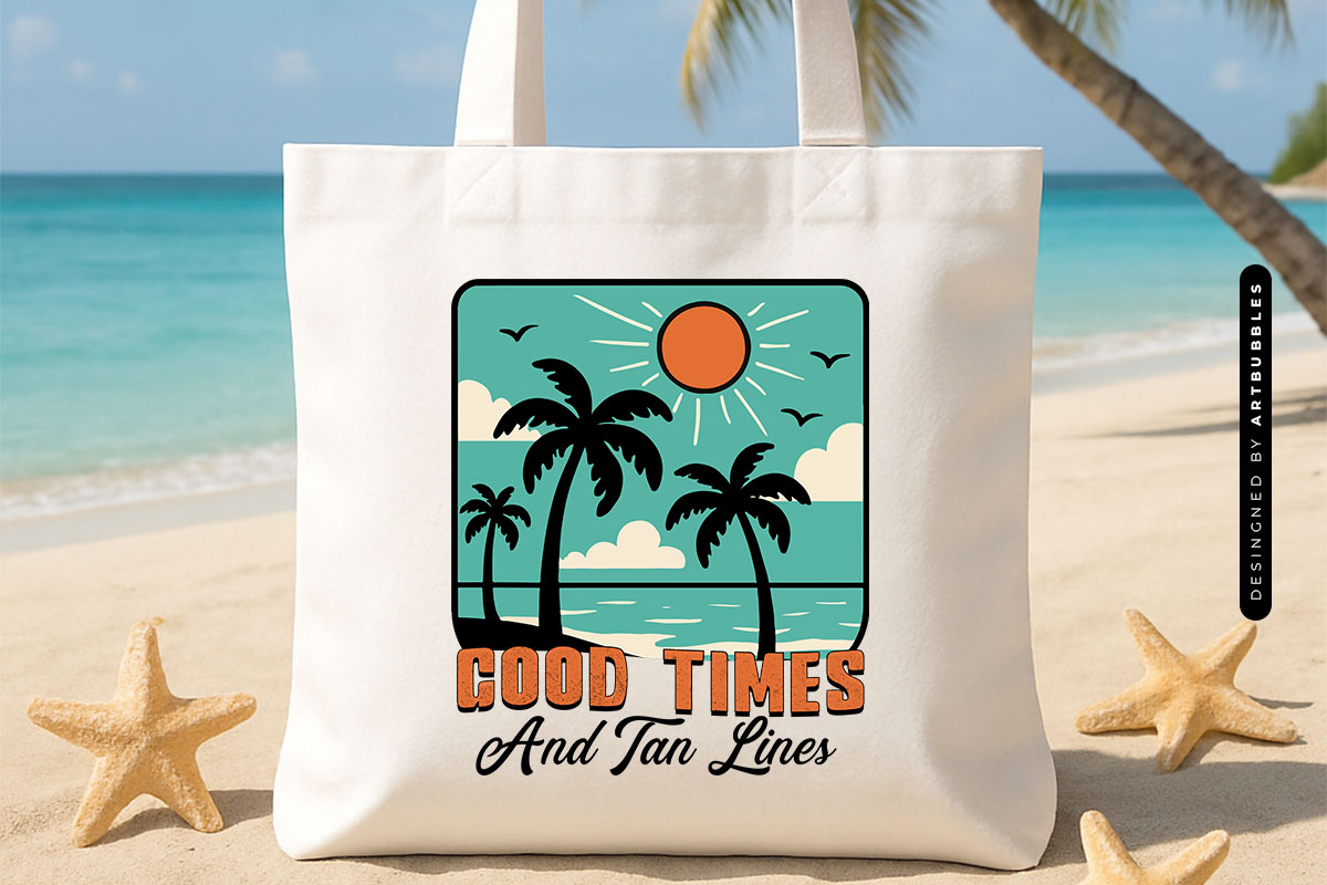 Good Times And Tan Lines - Summer Sublimation PNG Tote Bag Mockup Image.jpg
