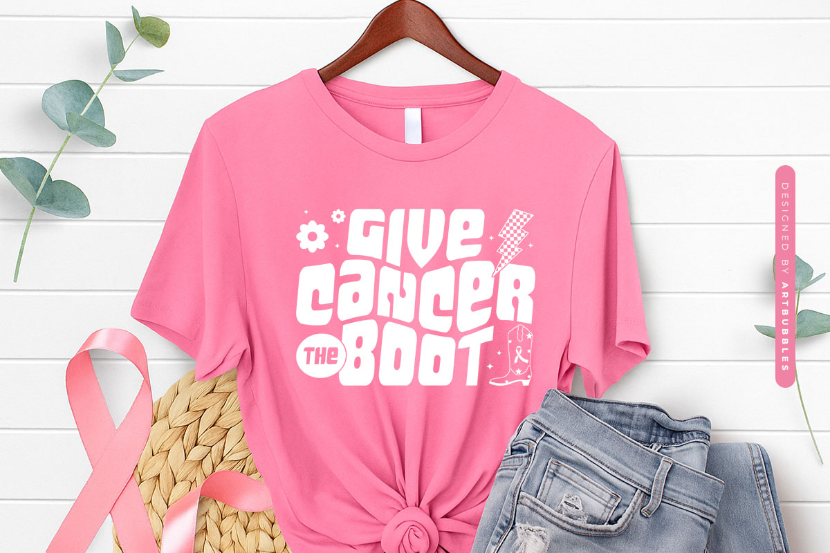 Give Cancer the Boot Retro SVG Cut File Shirt Mockup Image.jpg
