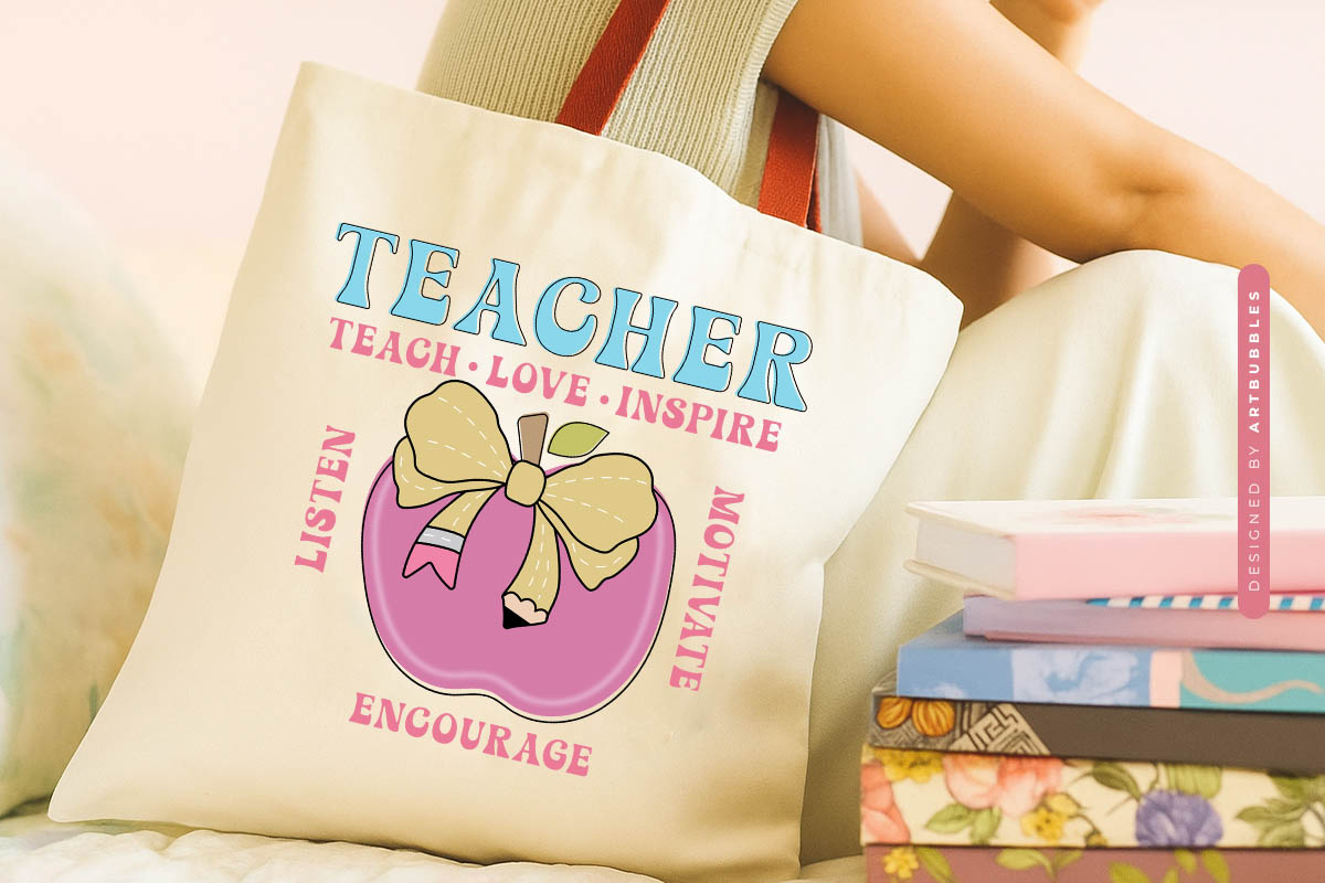 Retro Teacher Teach Love Inspire Sublimation PNG Tote bag Mockup Image.jpg