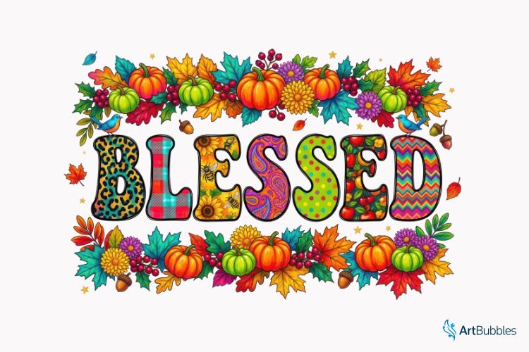 Blessed Fall Pumpkin Leaves Sublimation PNG Image.jpg